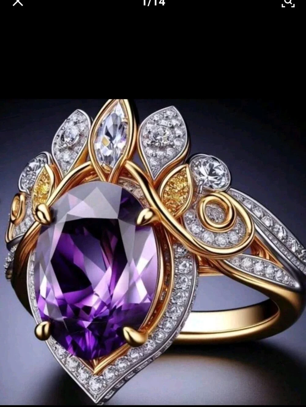 Gold Ring with Purple Amethyst and Diamond Accents